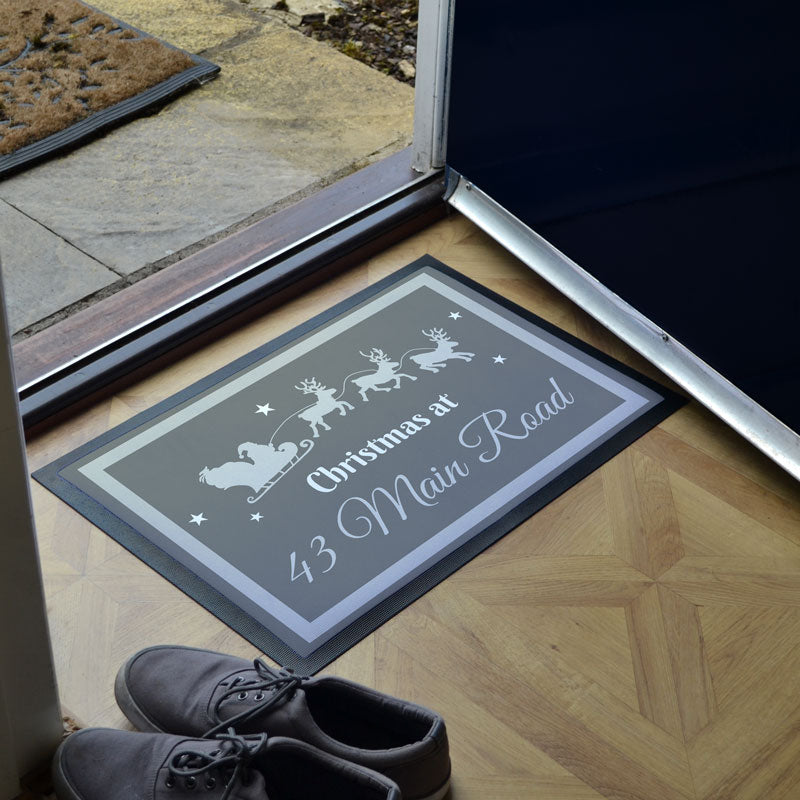 Custom Christmas Doormat White and Grey