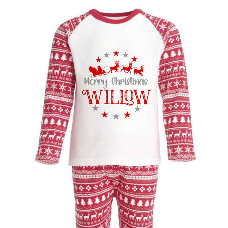 Personalised Christmas Pyjamas for Adults and Kids Red and White