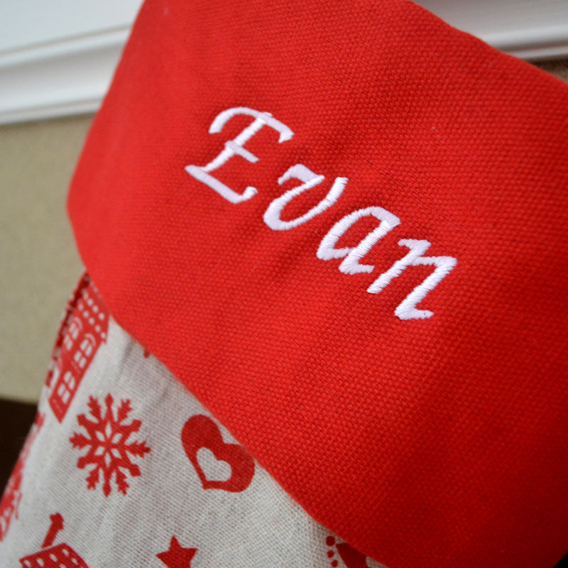 Personalised Embroidered Calico Christmas Stocking