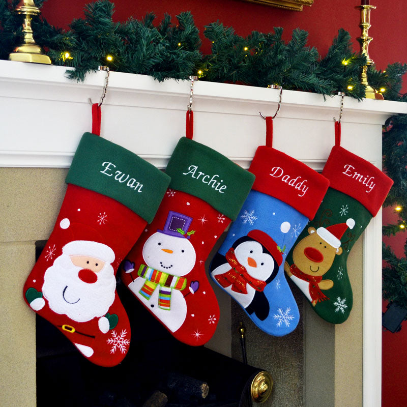 Luxury Personalised Embroidered Christmas Santa / Penguin / Snowman / Reindeer Xmas Stocking