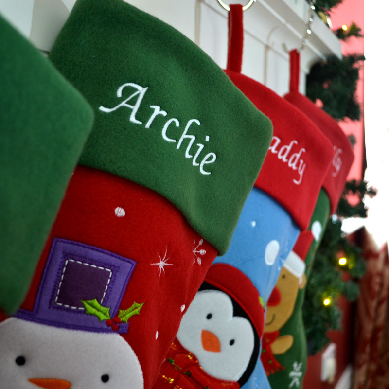 Luxury Personalised Embroidered Christmas Santa / Penguin / Snowman / Reindeer Xmas Stocking