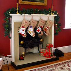 Personalised Hessian Embroidered Luxury Christmas Stockings with Penguin Reindeer Snowman or Santa