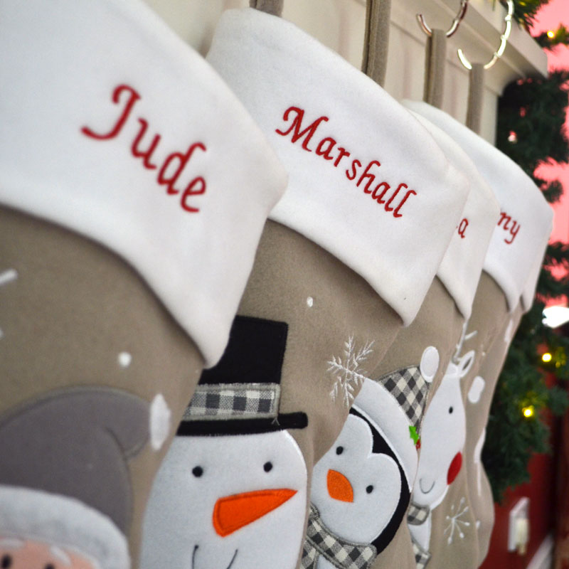 Luxury Deluxe Silver Personalised Embroidered Christmas Stocking Santa / Snowman / Reindeer