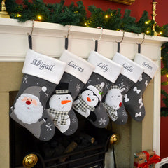 Luxury Deluxe Dark Grey Knitted Personalised Embroidered Christmas Stocking Santa / Snowman / Reindeer