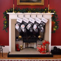 Luxury Deluxe Dark Grey Knitted Personalised Embroidered Christmas Stocking Santa / Snowman / Reindeer