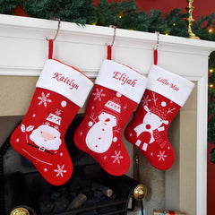 Classic Personalised Embroidered Luxury Christmas Stocking with Santa Reindeer or Snowman