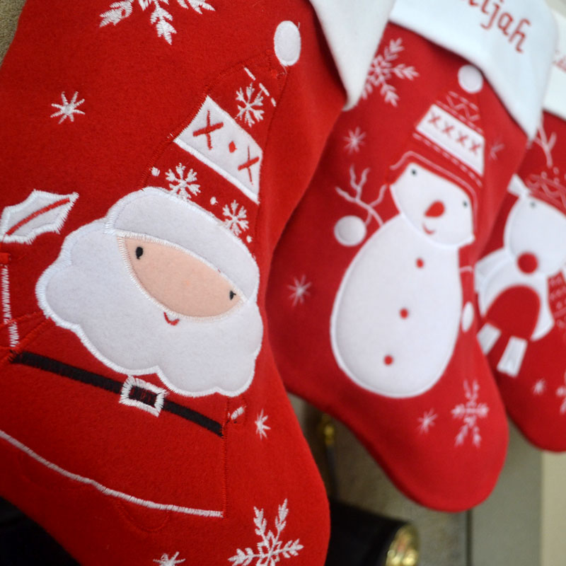 Classic Personalised Embroidered Luxury Christmas Stocking with Santa Reindeer or Snowman