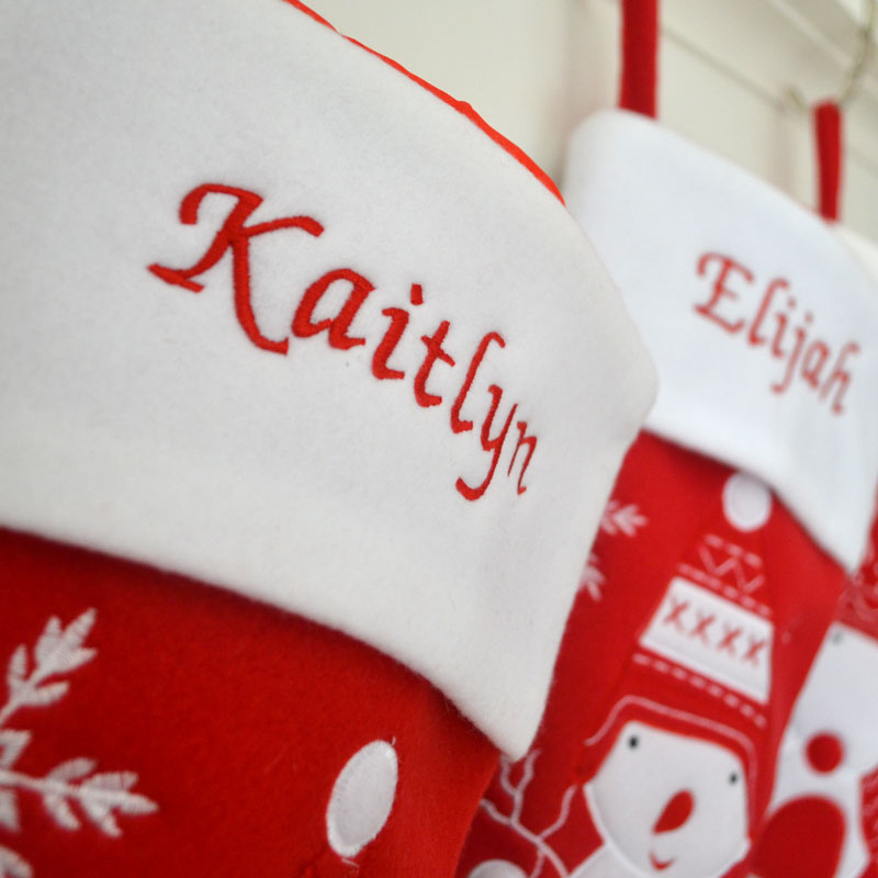 Classic Personalised Embroidered Luxury Christmas Stocking with Santa Reindeer or Snowman