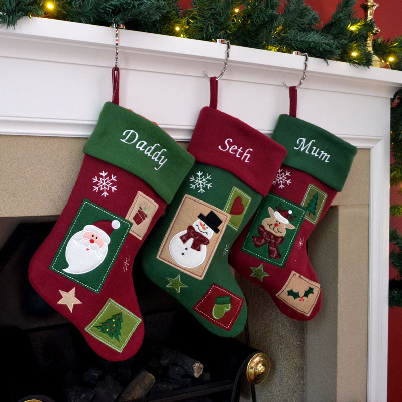 Luxury Personalised Embroidered Vintage Patchwork Style Christmas Stocking