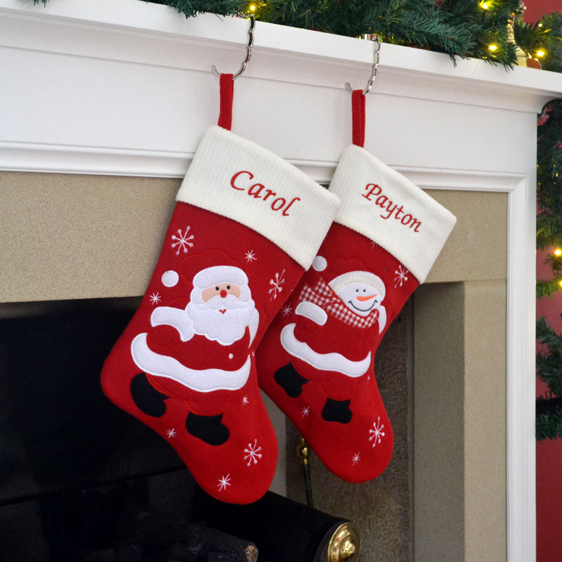 Luxury Deluxe Personalised Embroidered Christmas Ivory Santa / Snowman Xmas Stocking