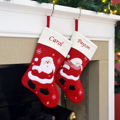Luxury Deluxe Personalised Embroidered Christmas Ivory Santa / Snowman Xmas Stocking