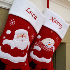 Luxury Deluxe Personalised Embroidered Christmas Classic Santa / Snowman Xmas Stocking