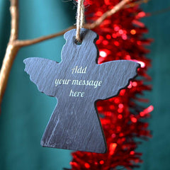 Personalised Engraved Slate Angel Christmas Bauble Message