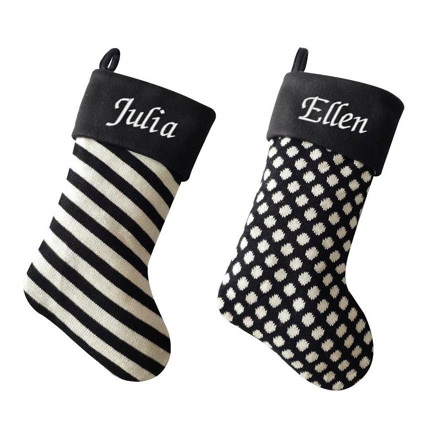 Luxury Deluxe Personalised Embroidered Black & White Christmas Stocking