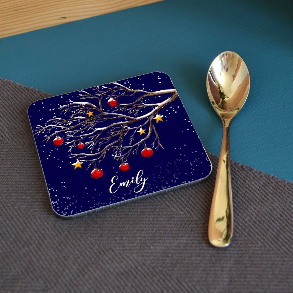 Personalised Winter Tree Christmas Coaster