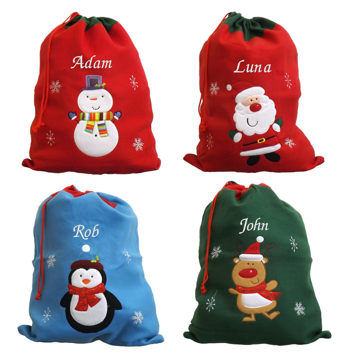 Personalised Luxury Deluxe Embroidered Santa Sack - Santa, Snowman, Penguin & Reindeer