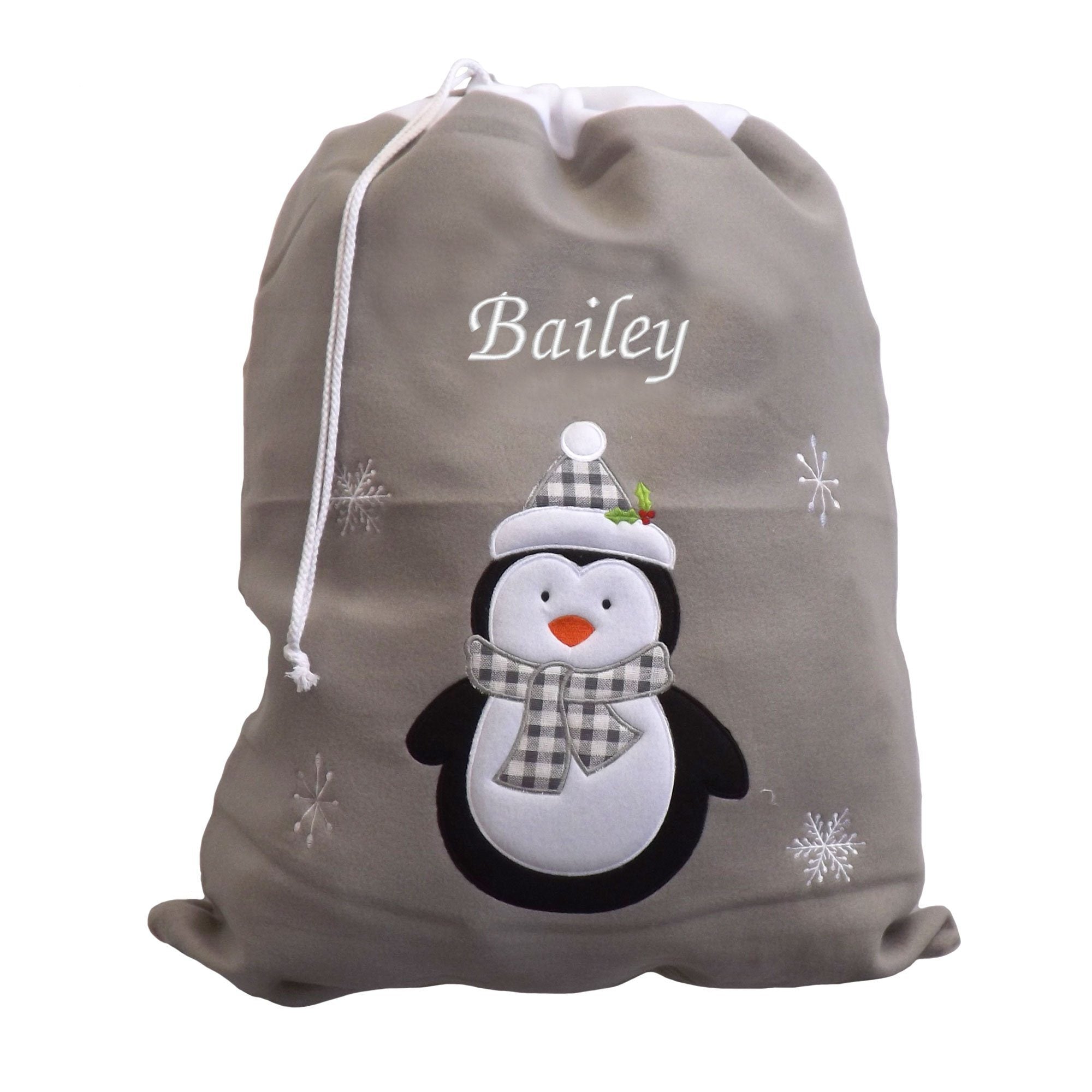 Personalised Luxury Deluxe Embroidered Silver Santa Sack - Santa, Snowman, Penguin & Reindeer