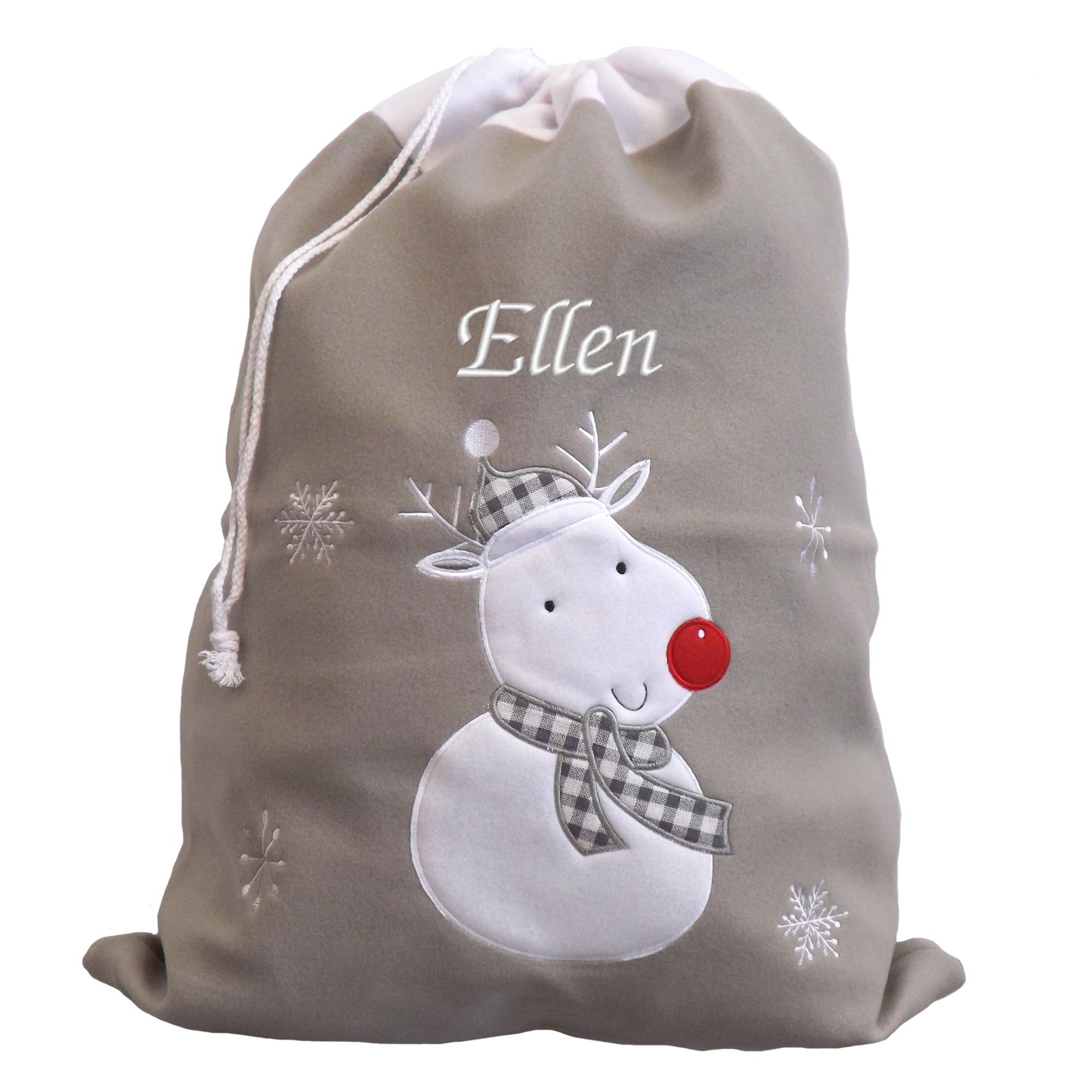 Personalised Luxury Deluxe Embroidered Silver Santa Sack - Santa, Snowman, Penguin & Reindeer