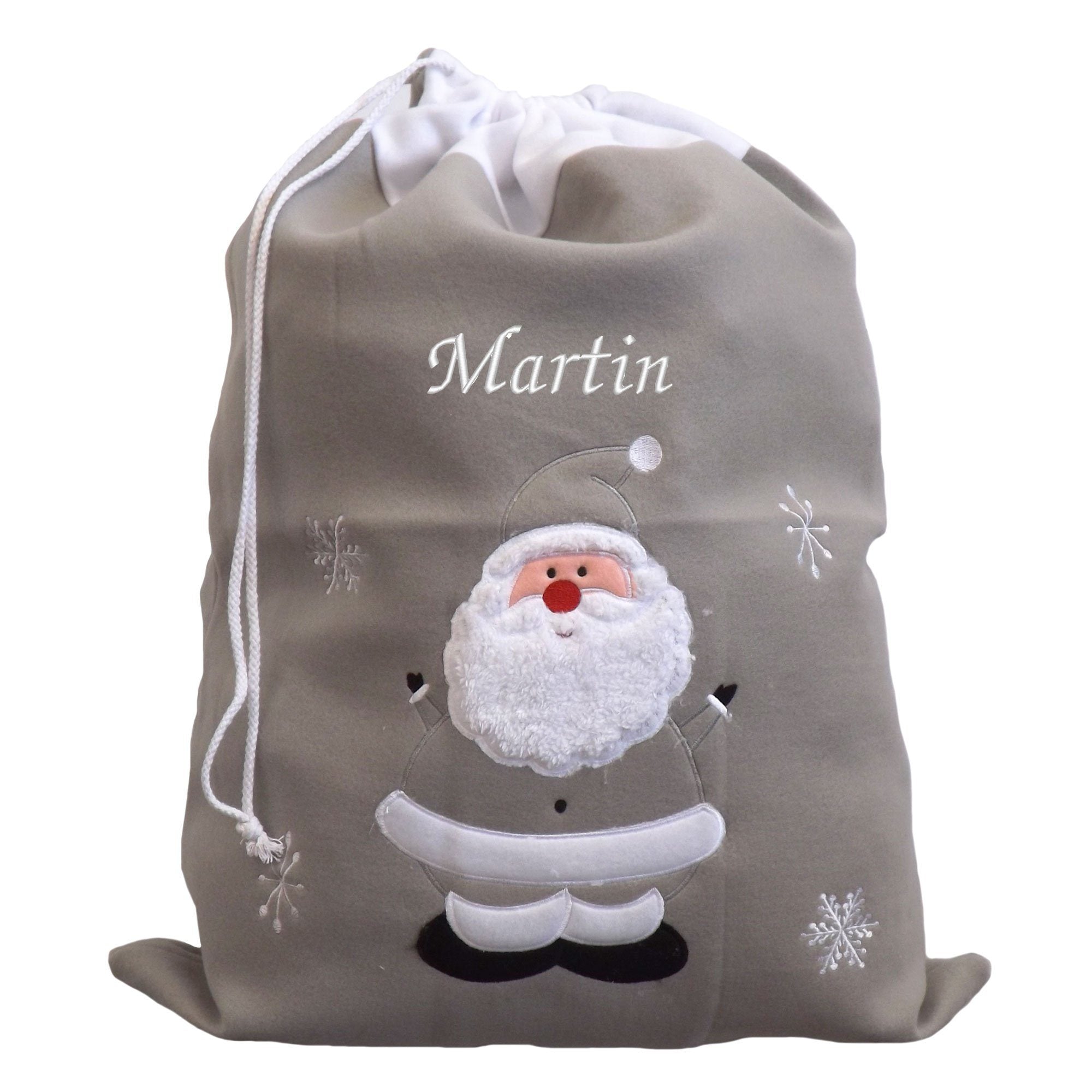 Personalised Luxury Deluxe Embroidered Silver Santa Sack - Santa, Snowman, Penguin & Reindeer