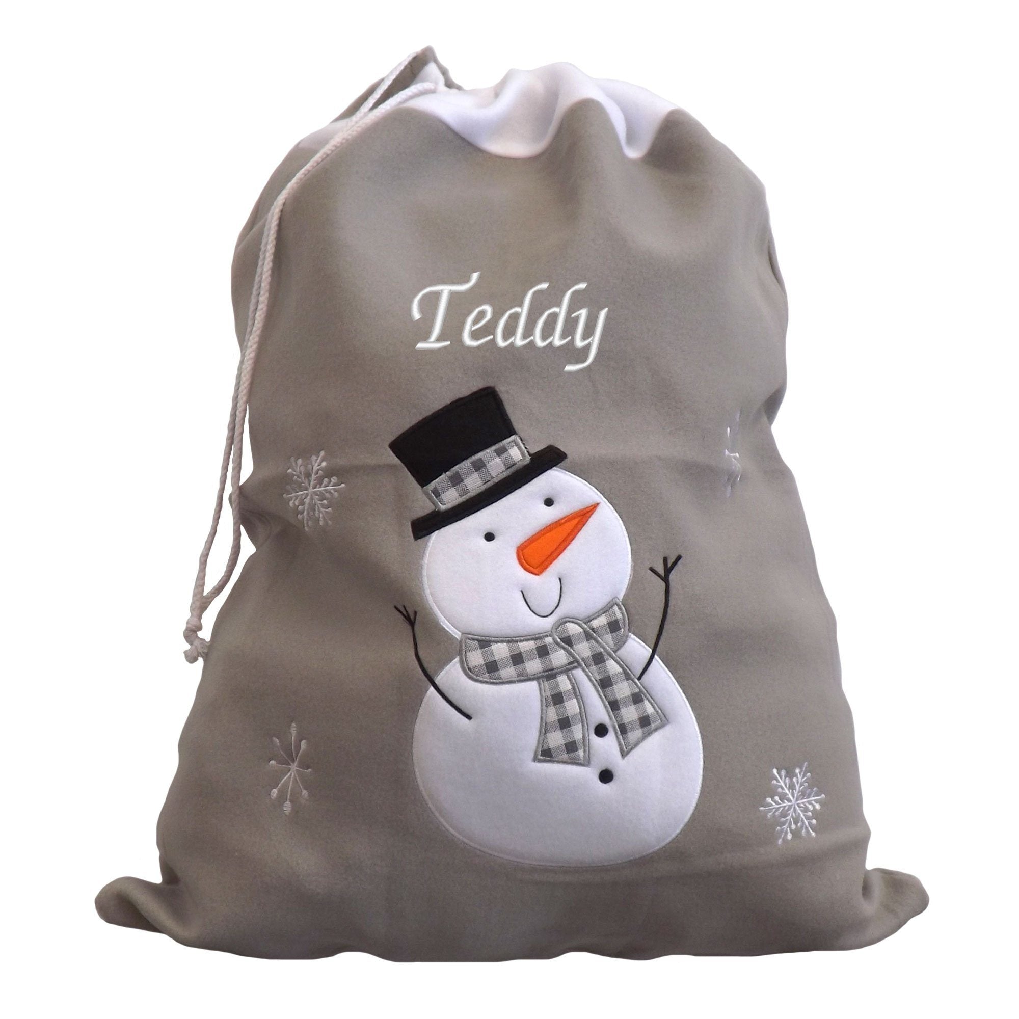 Personalised Luxury Deluxe Embroidered Silver Santa Sack - Santa, Snowman, Penguin & Reindeer