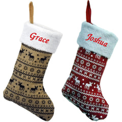 Personalised Embroidered Christmas 35CM Hessian Nordic Xmas Stocking