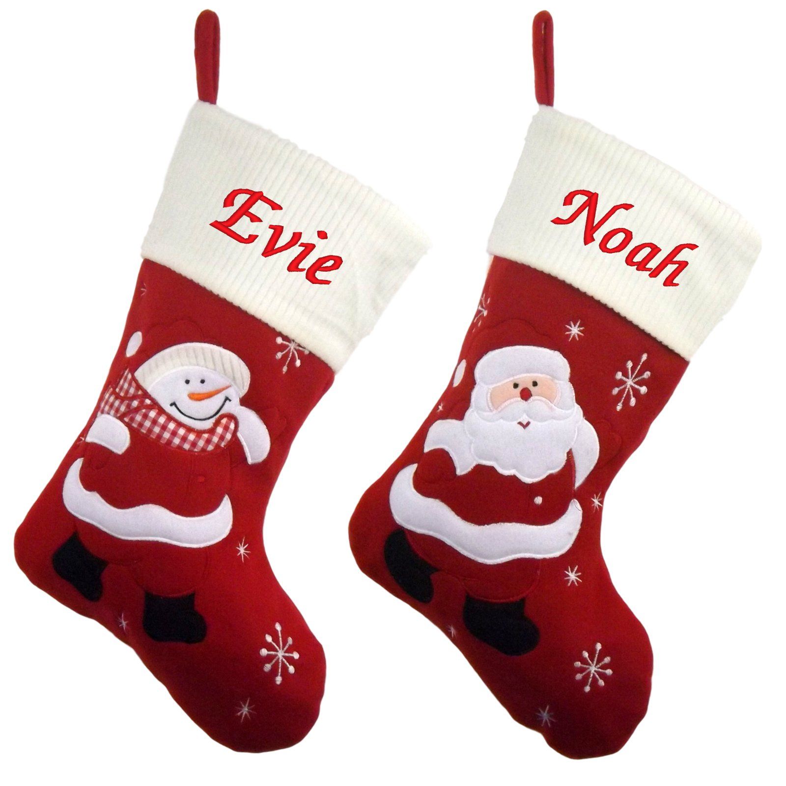 Luxury Deluxe Personalised Embroidered Christmas Ivory Santa / Snowman Xmas Stocking