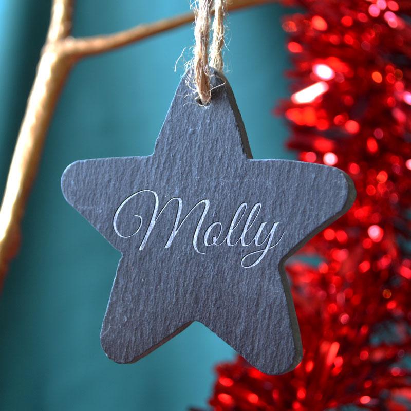 Personalised Engraved Name Slate Star Christmas Bauble