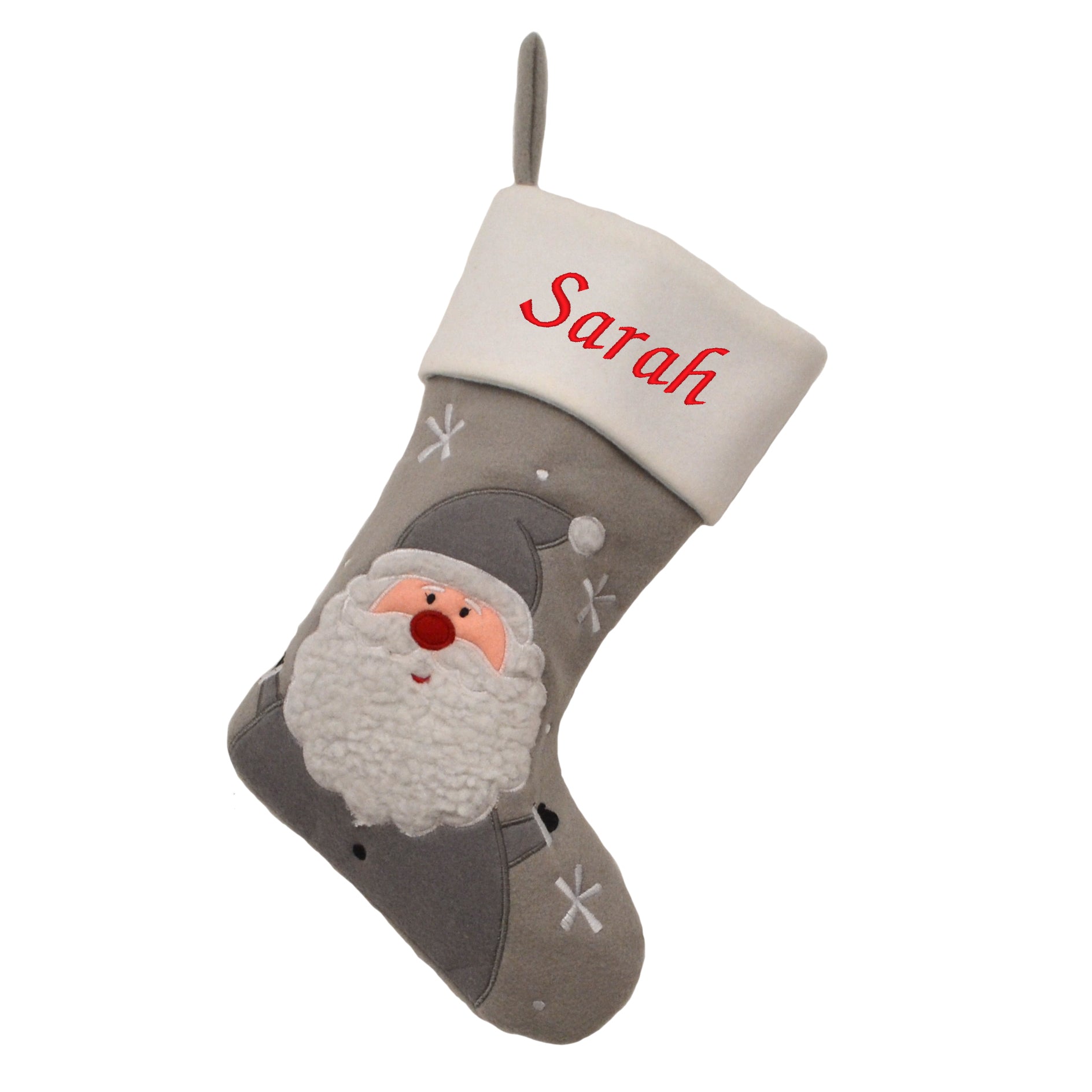 Luxury Deluxe Silver Personalised Embroidered Christmas Stocking Santa / Snowman / Reindeer