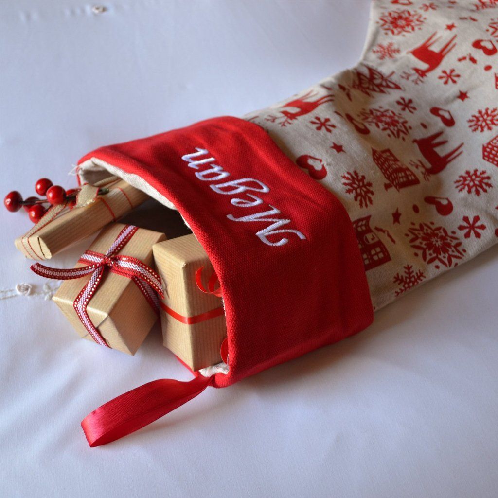 Personalised Embroidered Calico Christmas Stocking