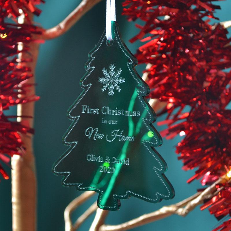 Personalised Green or White First Christmas in our New Home Bauble